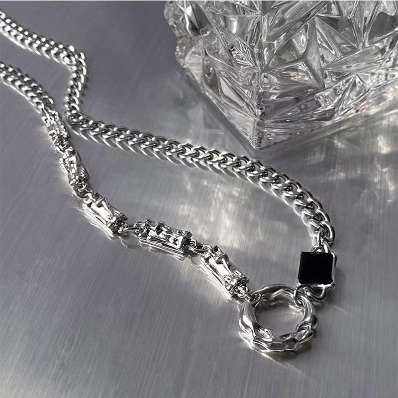 1PC Irregular Ring Zircon Necklace For Women Men Titanium Steel Hip Hop Unisex Sweater Chain New Korean Fashion Jewelry Choker
