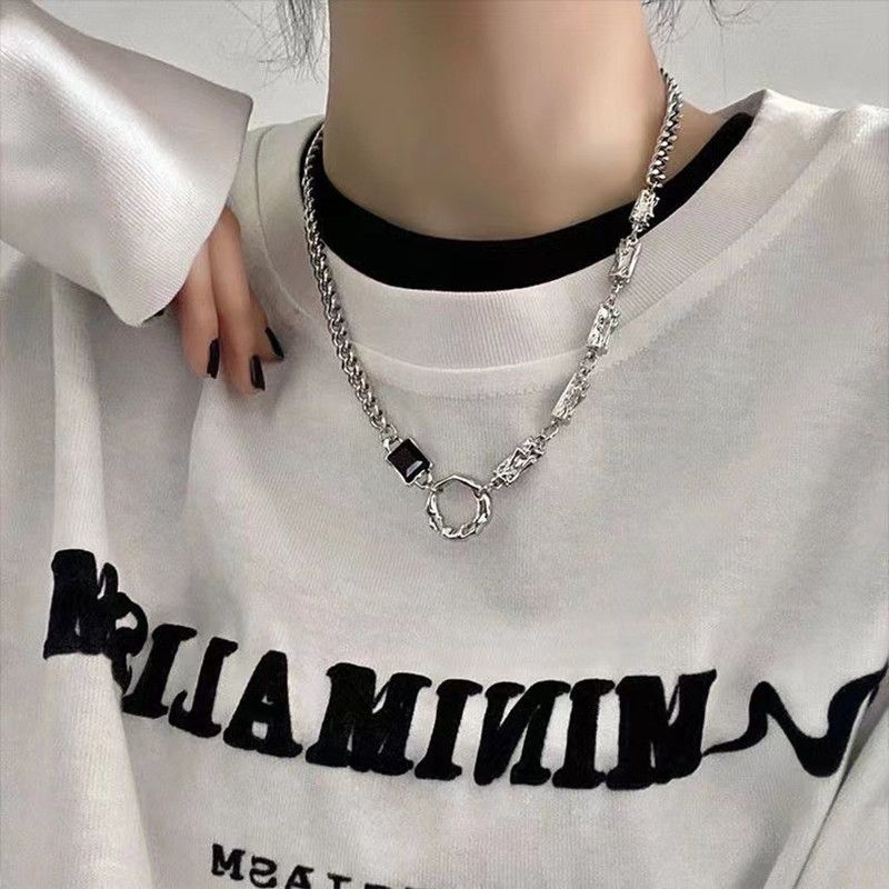 1PC Irregular Ring Zircon Necklace For Women Men Titanium Steel Hip Hop Unisex Sweater Chain New Korean Fashion Jewelry Choker
