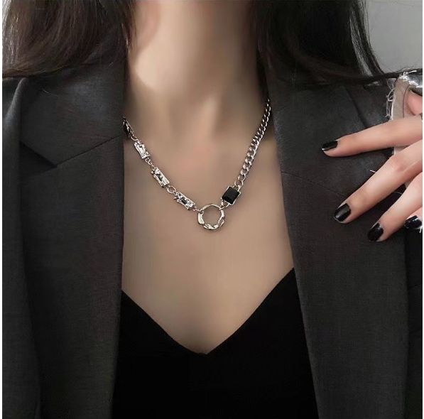 1PC Irregular Ring Zircon Necklace For Women Men Titanium Steel Hip Hop Unisex Sweater Chain New Korean Fashion Jewelry Choker
