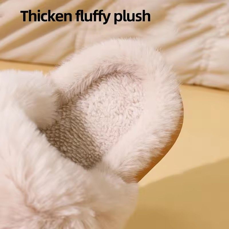 Winter Warm Sports Fluffy Slippers Women Thick Sole Non Slip Plush House Shoes Woman Fashion Faux Fur Platform Indoor Slippers