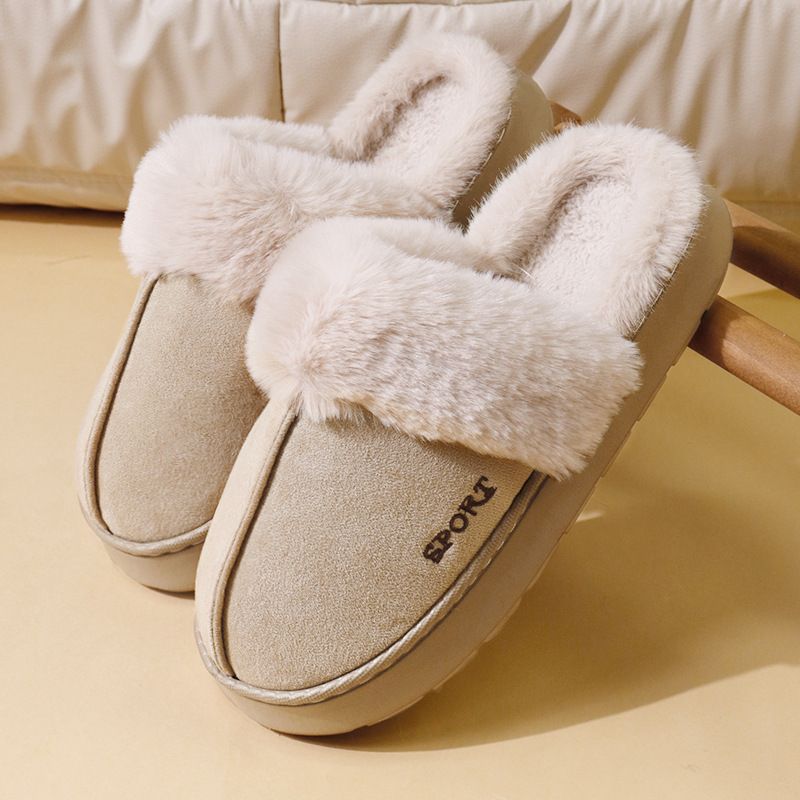 Winter Warm Sports Fluffy Slippers Women Thick Sole Non Slip Plush House Shoes Woman Fashion Faux Fur Platform Indoor Slippers