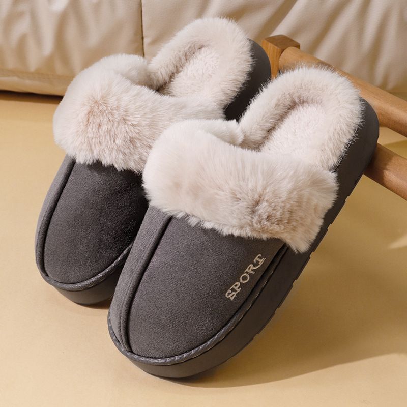 Winter Warm Sports Fluffy Slippers Women Thick Sole Non Slip Plush House Shoes Woman Fashion Faux Fur Platform Indoor Slippers
