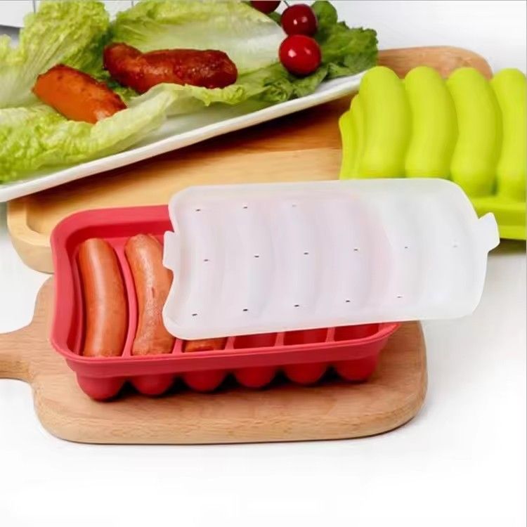 1PC New Non-Stick Sausage Maker Mould With Lid Patty Makers Hot Dog Maker Cooking Tools 6 Cavity Silicone Mold Kitchen Baking
