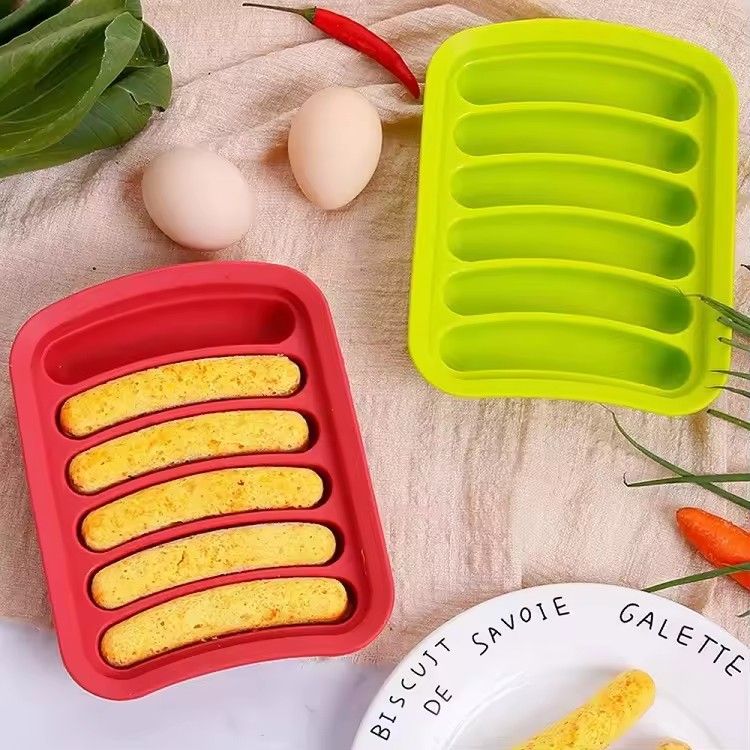 1PC New Non-Stick Sausage Maker Mould With Lid Patty Makers Hot Dog Maker Cooking Tools 6 Cavity Silicone Mold Kitchen Baking