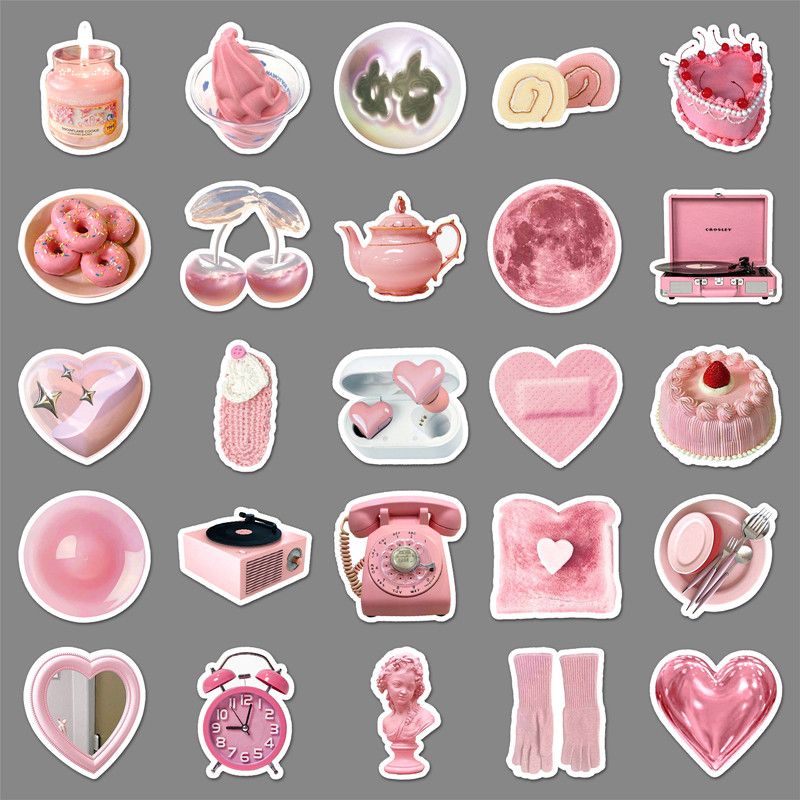 50Pcs INS Style Cute Pink Small Items Stickers DIY Bicycles Travel Bags Cups Laptops Graffiti Waterproof Stickers Toy Stickers