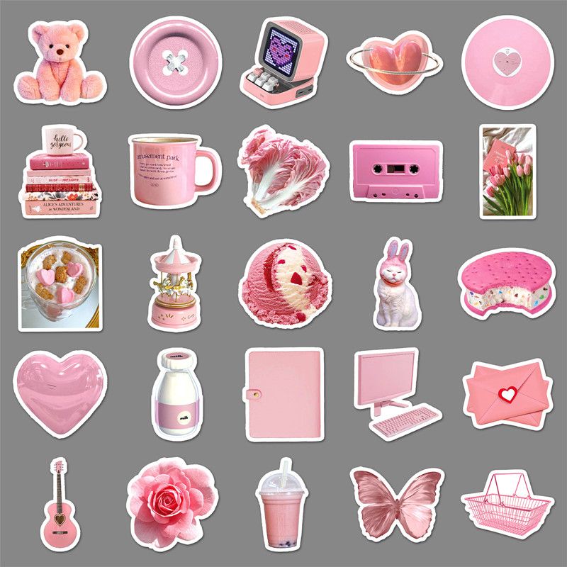 50Pcs INS Style Cute Pink Small Items Stickers DIY Bicycles Travel Bags Cups Laptops Graffiti Waterproof Stickers Toy Stickers
