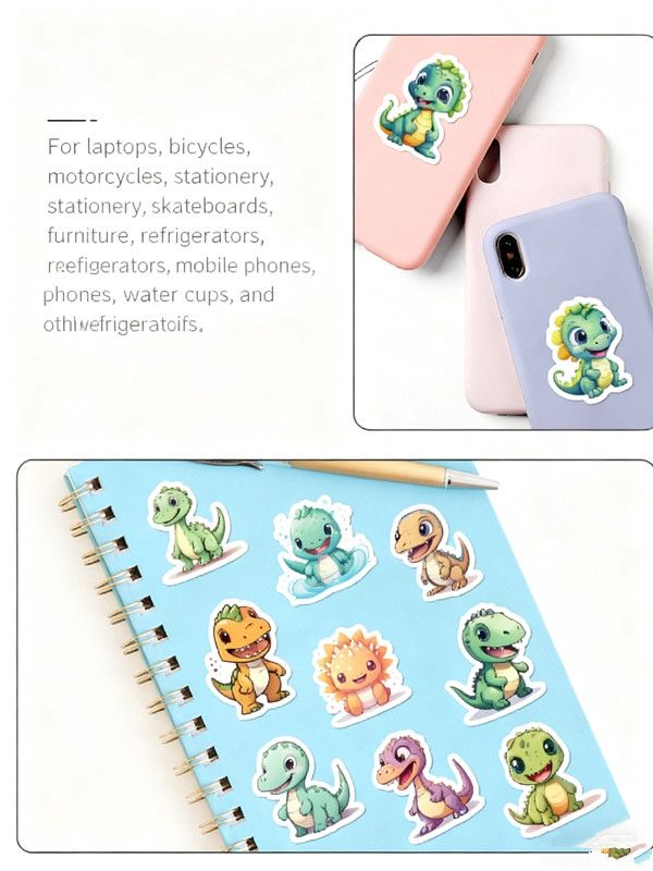 50PCS Cartoon Small Dinosaur PVC Sticker Aesthetic Children's Decoration Scrapbooking Stationery School Supplies for Kids