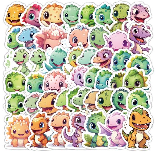 50PCS Cartoon Small Dinosaur PVC Sticker Aesthetic Children's Decoration Scrapbooking Stationery School Supplies for Kids