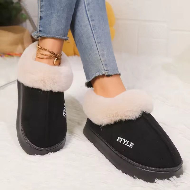 Winter Warm Cotton Slippers Women's Household Breathable Soft Sole Faux Fur Shoes Outdoor hike Lightweight Anti-Skid Snow Boots