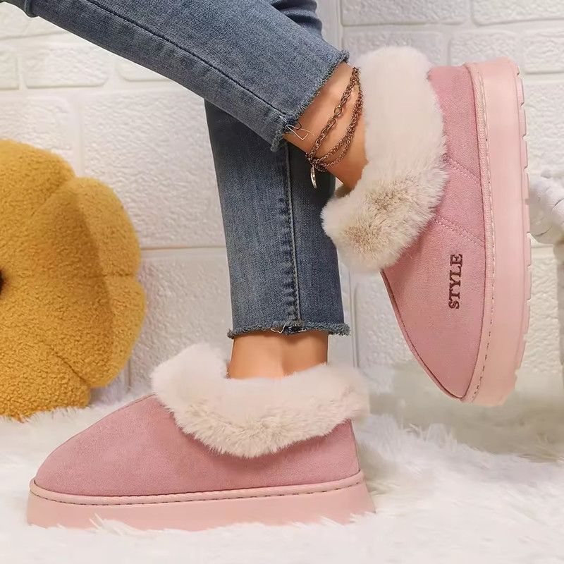 Winter Warm Cotton Slippers Women's Household Breathable Soft Sole Faux Fur Shoes Outdoor hike Lightweight Anti-Skid Snow Boots