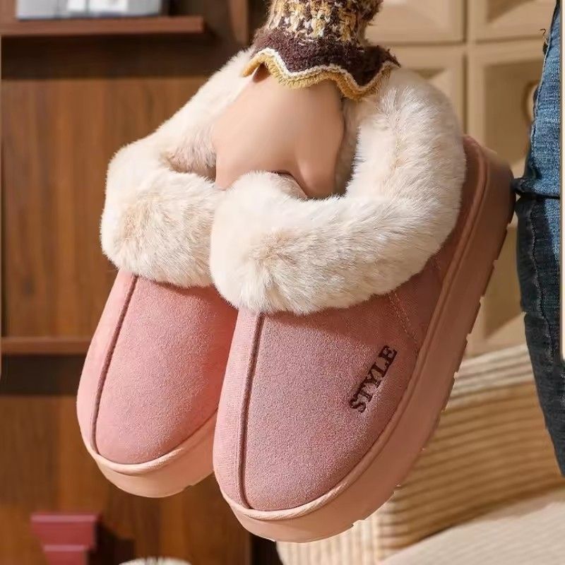 Winter Warm Cotton Slippers Women's Household Breathable Soft Sole Faux Fur Shoes Outdoor hike Lightweight Anti-Skid Snow Boots