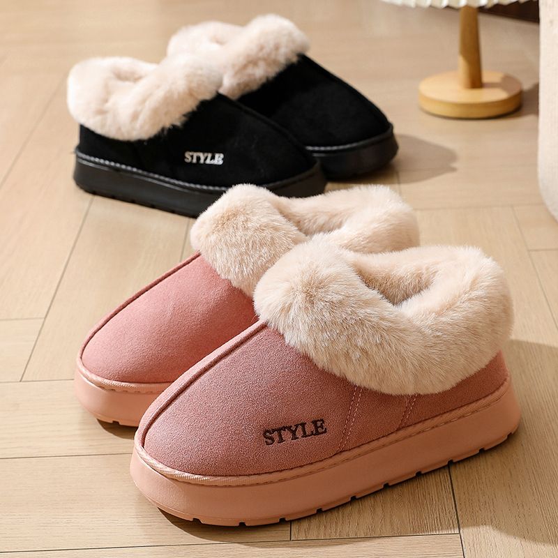 Winter Warm Cotton Slippers Women's Household Breathable Soft Sole Faux Fur Shoes Outdoor hike Lightweight Anti-Skid Snow Boots