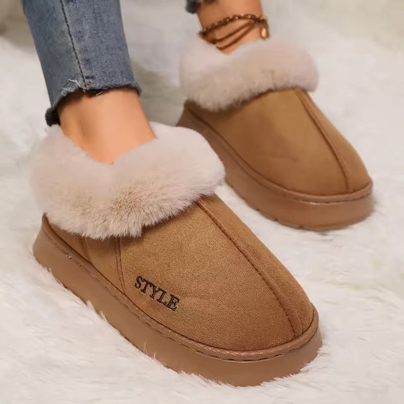 Winter Warm Cotton Slippers Women's Household Breathable Soft Sole Faux Fur Shoes Outdoor hike Lightweight Anti-Skid Snow Boots