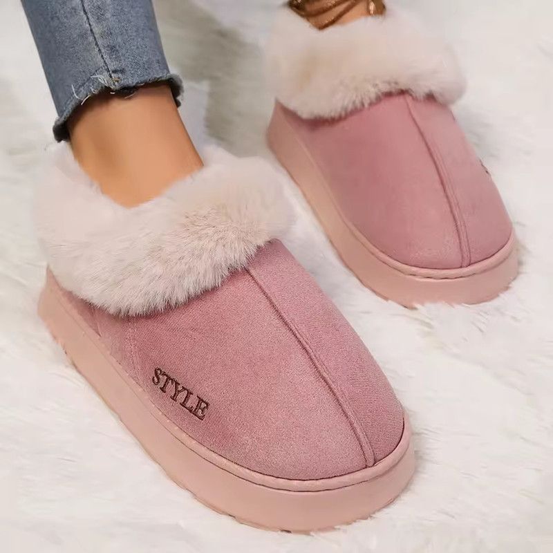 Winter Warm Cotton Slippers Women's Household Breathable Soft Sole Faux Fur Shoes Outdoor hike Lightweight Anti-Skid Snow Boots
