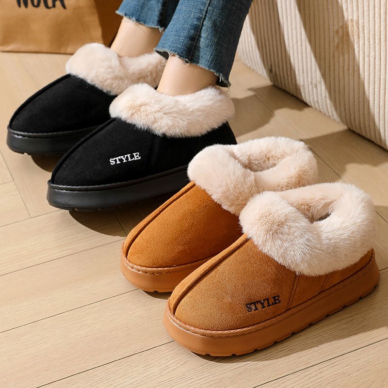 Winter Warm Cotton Slippers Women's Household Breathable Soft Sole Faux Fur Shoes Outdoor hike Lightweight Anti-Skid Snow Boots