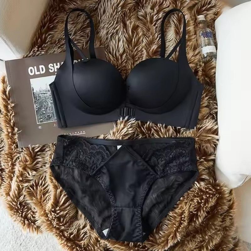 Sexy Lace Front Closure Extreme Push Up Bra Deep Cleavage Brassiere Pretty Back Bralette Underwear Women's Lingerie Panties Set