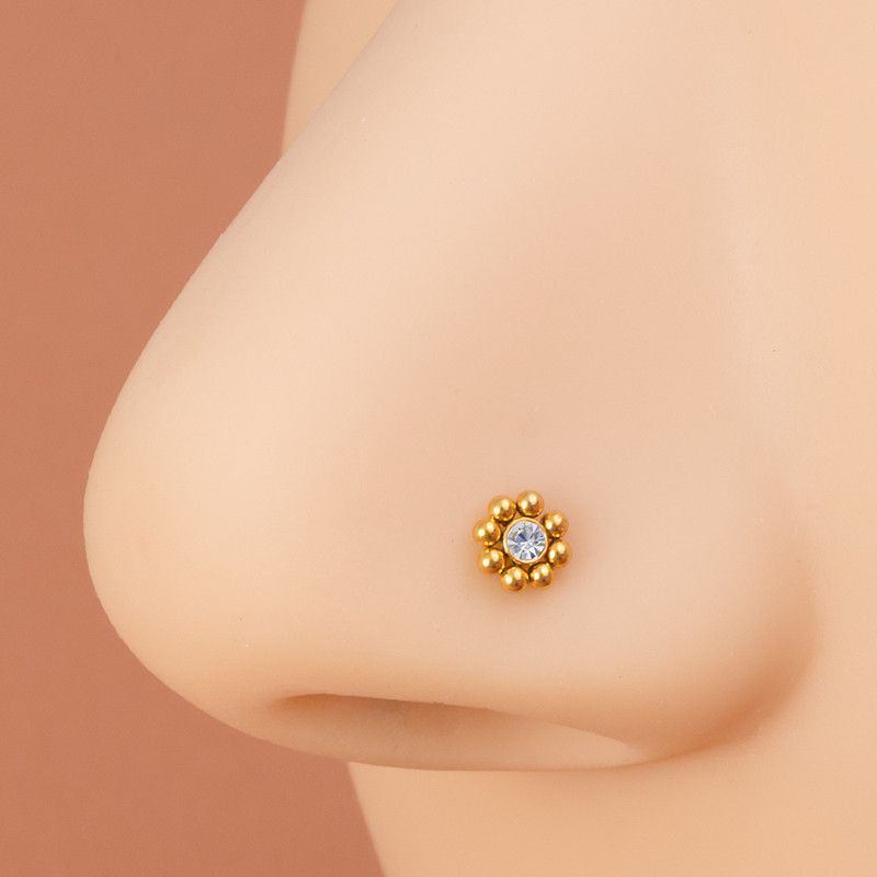 1PC Stainless Steel Mini Ball Nose Stud for Women Fashion Simple Zircon L Shape Small Nose Studs Ring Body Piercing Jewelry A-2177