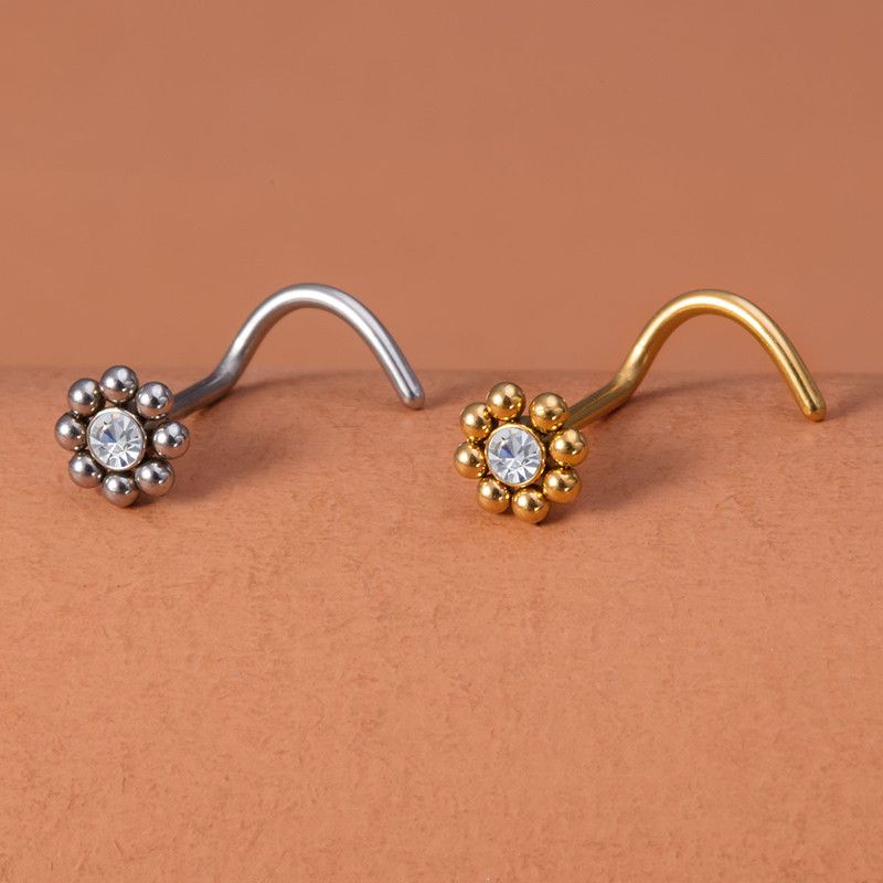 1PC Stainless Steel Mini Ball Nose Stud for Women Fashion Simple Zircon L Shape Small Nose Studs Ring Body Piercing Jewelry A-2177
