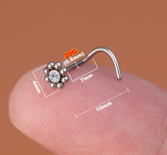 1PC Stainless Steel Mini Ball Nose Stud for Women Fashion Simple Zircon L Shape Small Nose Studs Ring Body Piercing Jewelry A-2177