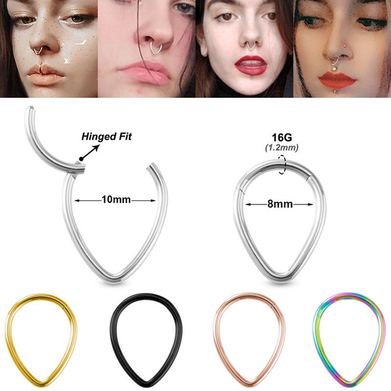 1PC Drip nose Ring Fashion stainless steel closed ring Hinge nasal septum ear bone multi-purpose ring piercing jewelry