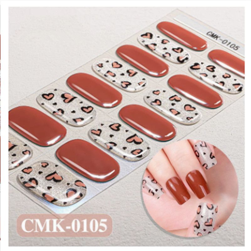 1PC 16Tips French Stripe Gel Nail Strips Full Cover Shining Polka Dot Baking-Free Gel Nail Stickers DIY Manicure Decoration