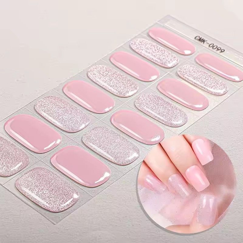 1PC 16Tips French Stripe Gel Nail Strips Full Cover Shining Polka Dot Baking-Free Gel Nail Stickers DIY Manicure Decoration