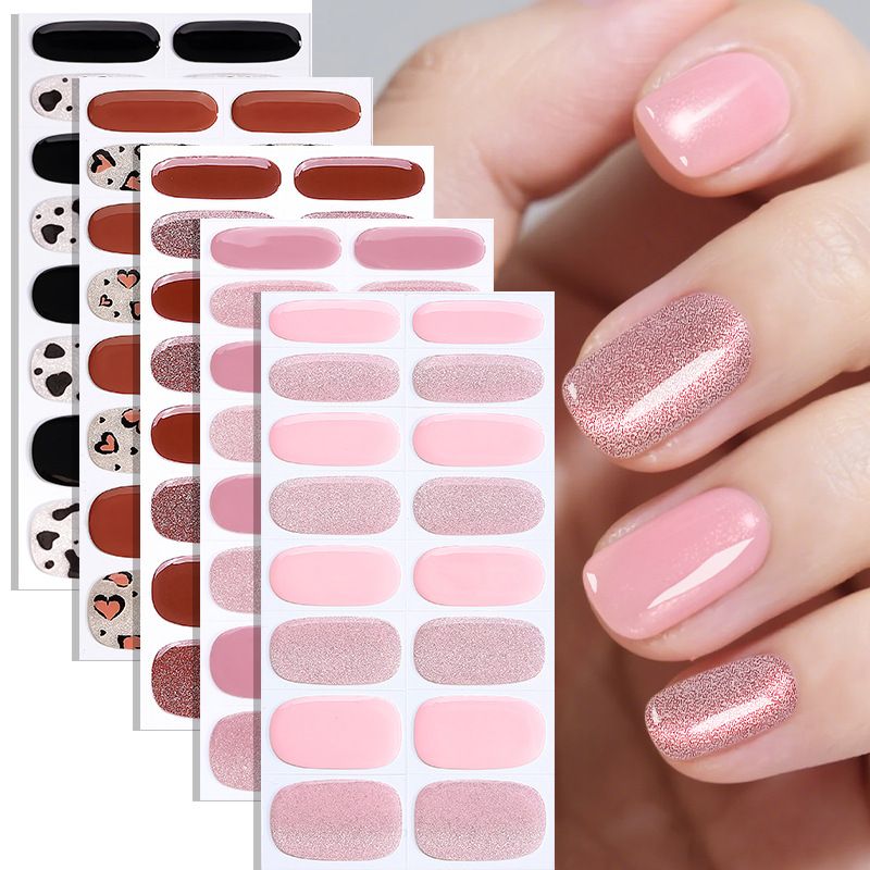 1PC 16Tips French Stripe Gel Nail Strips Full Cover Shining Polka Dot Baking-Free Gel Nail Stickers DIY Manicure Decoration