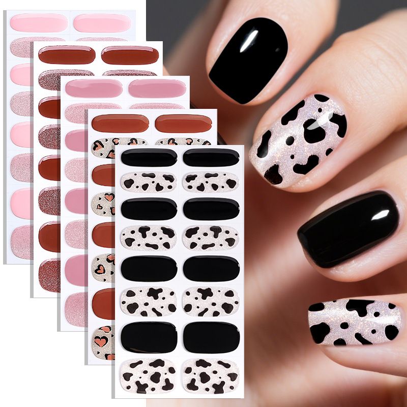 1PC 16Tips French Stripe Gel Nail Strips Full Cover Shining Polka Dot Baking-Free Gel Nail Stickers DIY Manicure Decoration