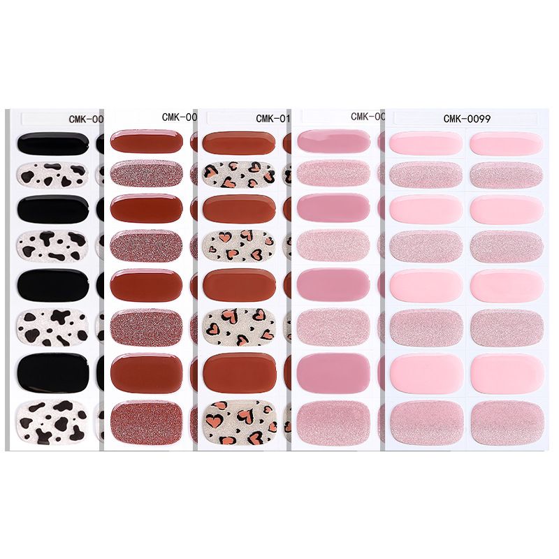 1PC 16Tips French Stripe Gel Nail Strips Full Cover Shining Polka Dot Baking-Free Gel Nail Stickers DIY Manicure Decoration