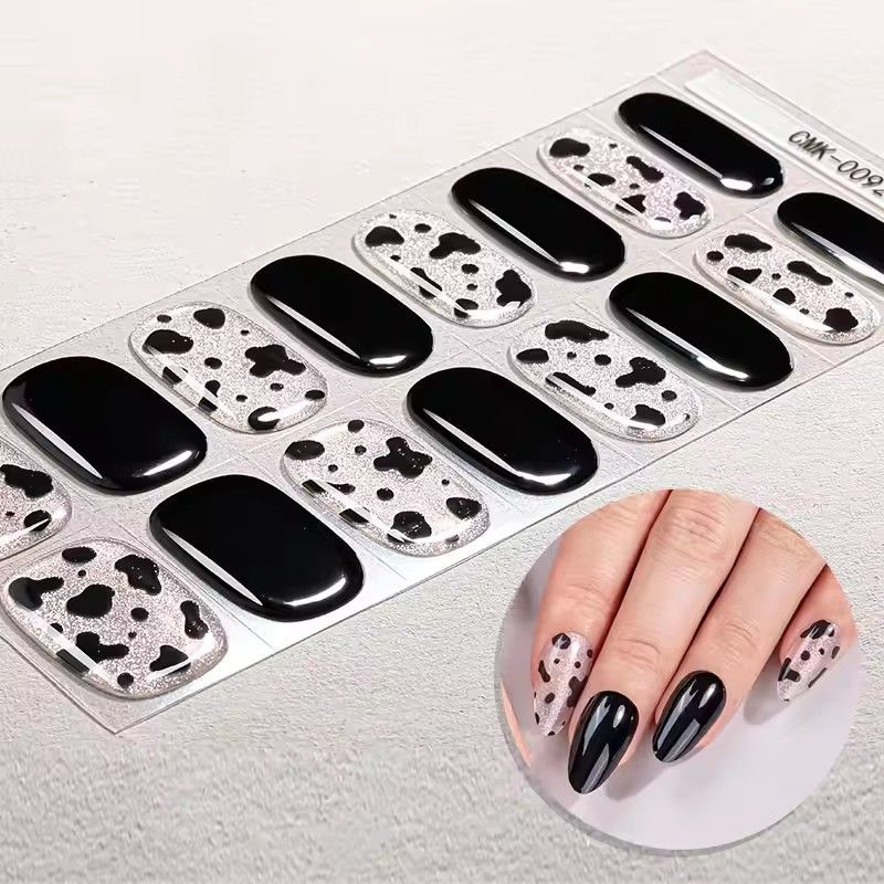 1PC 16Tips French Stripe Gel Nail Strips Full Cover Shining Polka Dot Baking-Free Gel Nail Stickers DIY Manicure Decoration