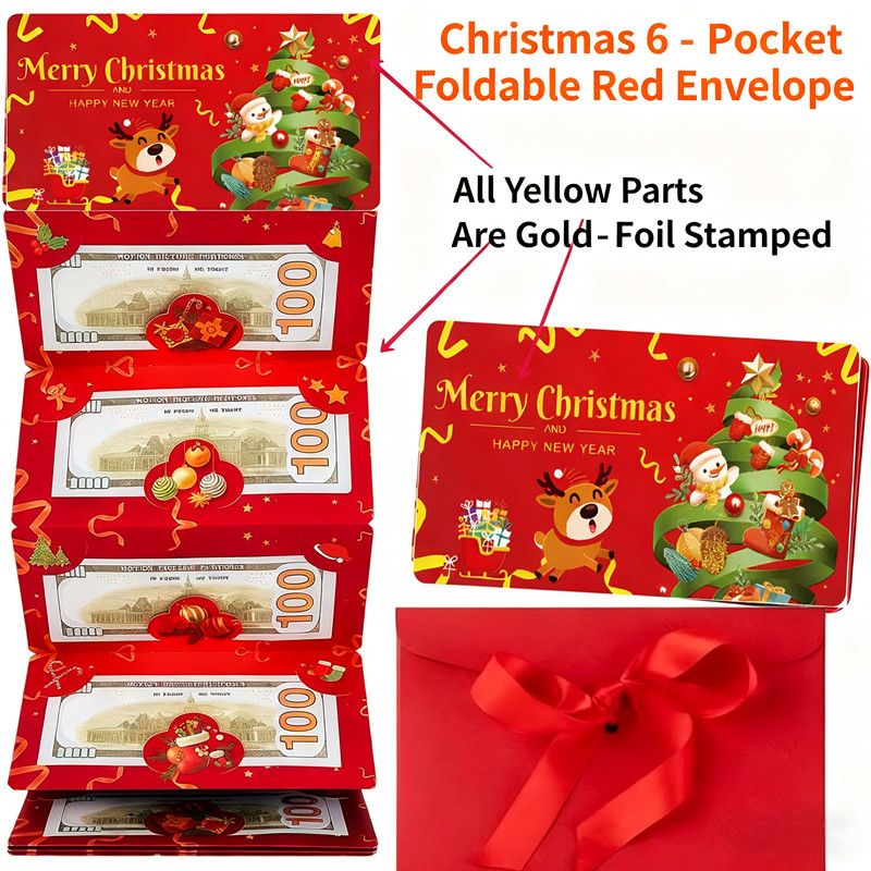 1 6-slot/10 slot Christmas money bag and gift card holder - holiday design - perfect for Christmas, birthdays, and Thanksgiving