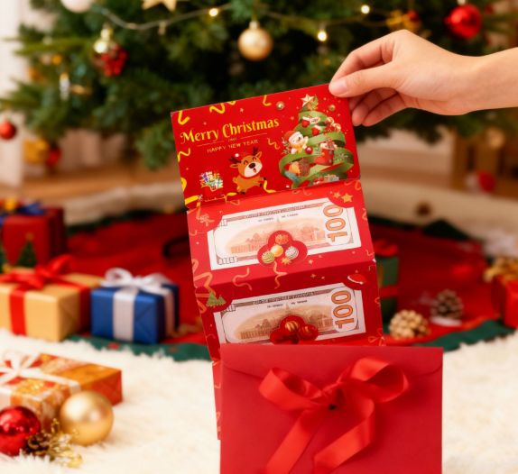 1 6-slot/10 slot Christmas money bag and gift card holder - holiday design - perfect for Christmas, birthdays, and Thanksgiving