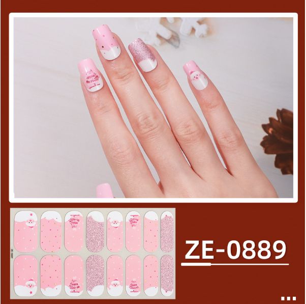 16tips Christmas Baking-Free Nail Stickers Winter Snowflake Snowman Adhesive Nail Strips Patch Slider Full Cover Nail Decoration