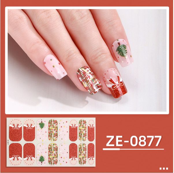 16tips Christmas Baking-Free Nail Stickers Winter Snowflake Snowman Adhesive Nail Strips Patch Slider Full Cover Nail Decoration