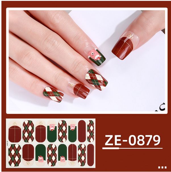 16tips Christmas Baking-Free Nail Stickers Winter Snowflake Snowman Adhesive Nail Strips Patch Slider Full Cover Nail Decoration