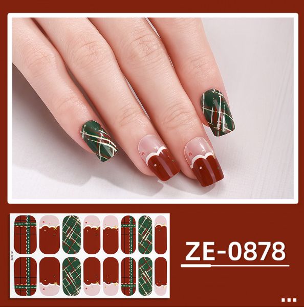 16tips Christmas Baking-Free Nail Stickers Winter Snowflake Snowman Adhesive Nail Strips Patch Slider Full Cover Nail Decoration