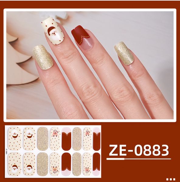16tips Christmas Baking-Free Nail Stickers Winter Snowflake Snowman Adhesive Nail Strips Patch Slider Full Cover Nail Decoration