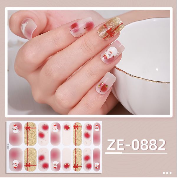 16tips Christmas Baking-Free Nail Stickers Winter Snowflake Snowman Adhesive Nail Strips Patch Slider Full Cover Nail Decoration