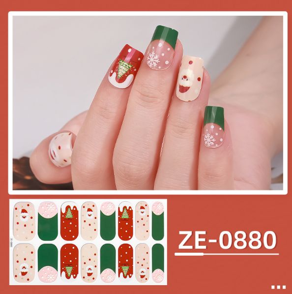 16tips Christmas Baking-Free Nail Stickers Winter Snowflake Snowman Adhesive Nail Strips Patch Slider Full Cover Nail Decoration