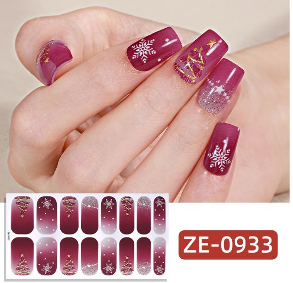 16tips Christmas Baking-Free Nail Stickers Winter Snowflake Snowman Adhesive Nail Strips Patch Slider Full Cover Nail Decoration