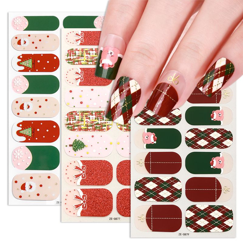 16tips Christmas Baking-Free Nail Stickers Winter Snowflake Snowman Adhesive Nail Strips Patch Slider Full Cover Nail Decoration