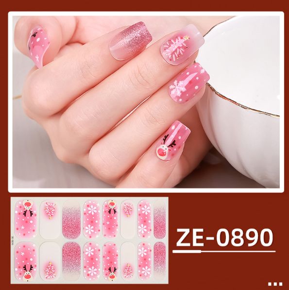 16tips Christmas Baking-Free Nail Stickers Winter Snowflake Snowman Adhesive Nail Strips Patch Slider Full Cover Nail Decoration