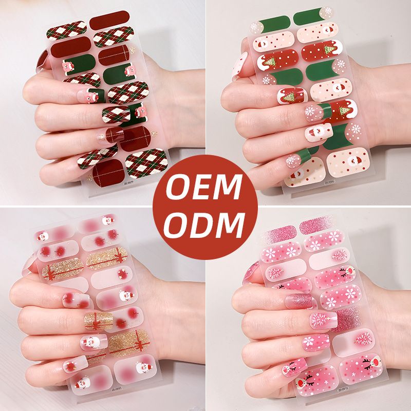 16tips Christmas Baking-Free Nail Stickers Winter Snowflake Snowman Adhesive Nail Strips Patch Slider Full Cover Nail Decoration