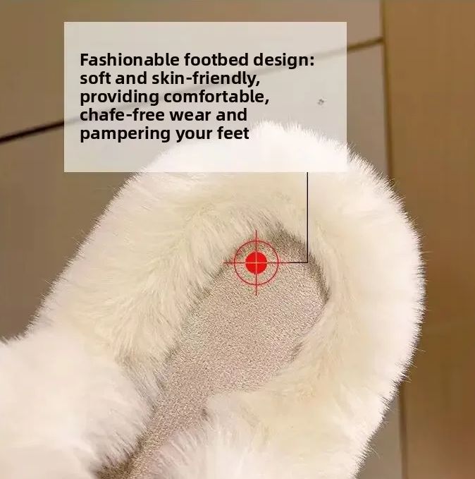 Korean Style Women's Fall Winter Thick Bottom Fur Slippers Indoor Outdoor Soft Sole Warm Fashionable PVC Material Shoes