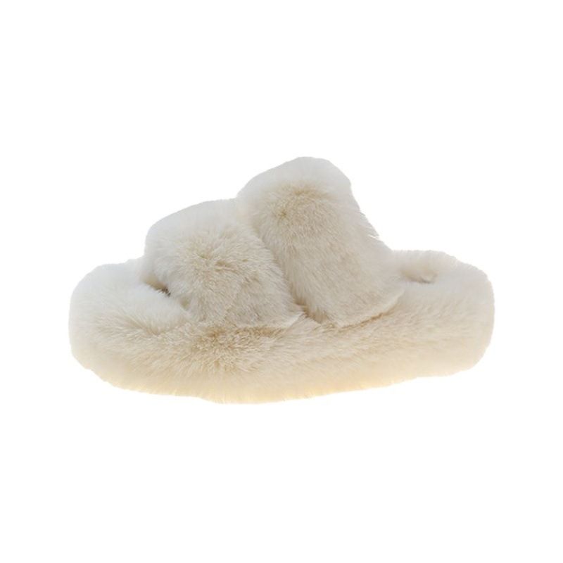 Korean Style Women's Fall Winter Thick Bottom Fur Slippers Indoor Outdoor Soft Sole Warm Fashionable PVC Material Shoes