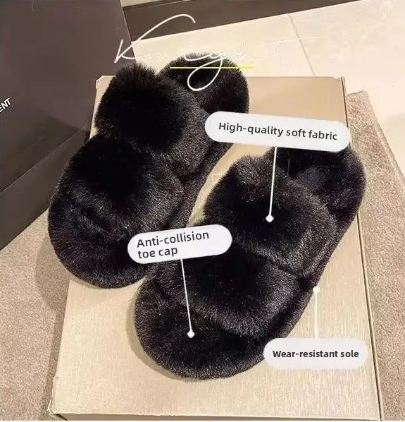 Korean Style Women's Fall Winter Thick Bottom Fur Slippers Indoor Outdoor Soft Sole Warm Fashionable PVC Material Shoes