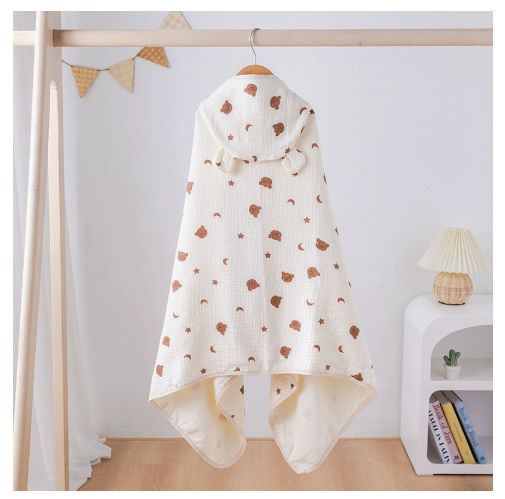 Baby Bath Towel 4 Layers Gauze Cotton Cloak Towel with Hat Infant Four Seasons Hooded Cartoon Bathrobe Toddler Soft Bath Towel