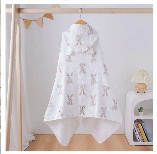 Baby Bath Towel 4 Layers Gauze Cotton Cloak Towel with Hat Infant Four Seasons Hooded Cartoon Bathrobe Toddler Soft Bath Towel