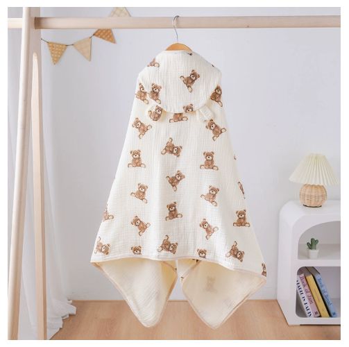 Baby Bath Towel 4 Layers Gauze Cotton Cloak Towel with Hat Infant Four Seasons Hooded Cartoon Bathrobe Toddler Soft Bath Towel