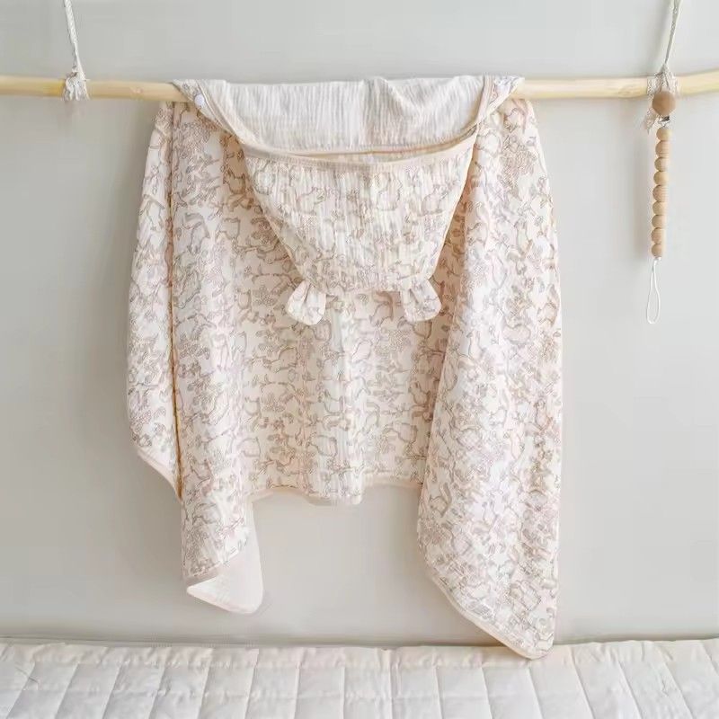 Baby Bath Towel 4 Layers Gauze Cotton Cloak Towel with Hat Infant Four Seasons Hooded Cartoon Bathrobe Toddler Soft Bath Towel